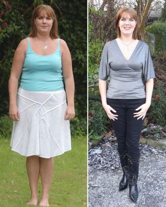 کیفیر غذا پر وزن کم کرنے سے پہلے اور بعد میں عورت